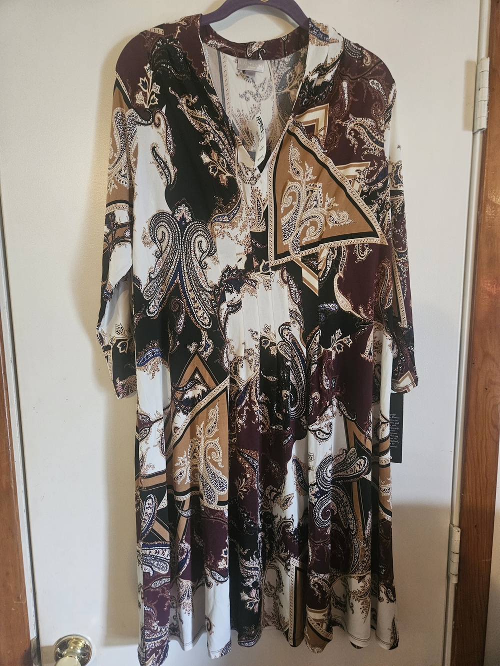 Avenue Paisley Print Midi Dress in White, Black & Brown Nwt 18 20